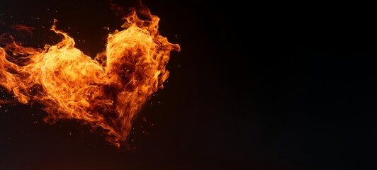 Fiery heart shape with shutter drag effect and dynamic light trails, captured with harsh flash lighting and high-contrast editorial aesthetic