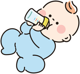 自分でミルクを飲む赤ちゃん