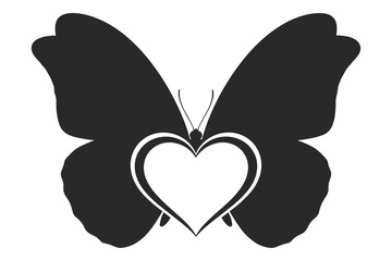 Elegant black and white butterfly silhouette with a central heart design graphic © Avijit