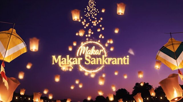 Makar Sankranti Festival Night Sky Lanterns and Kites Celebration