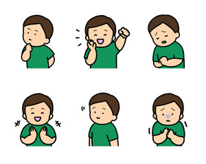 子供の感情表現イラストセット vol.2(6種類・上半身)