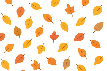Falling autumn leaves pattern with orange and yellow colors on transparent background, symbolizing season change