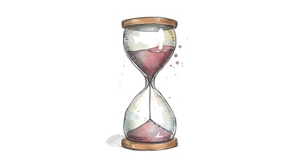 Watercolor Hourglass with Flowing Sand: Time Management Concept

