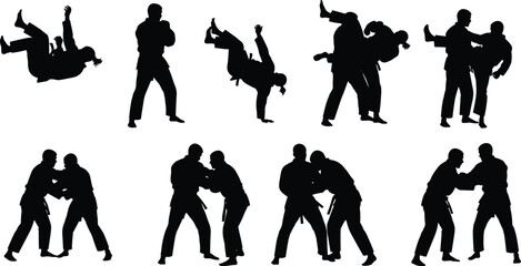 Judo, Jiu-Jitsu, and Karate Silhouettes: Dynamic collection of martial arts fighting, throwing, grappling, and defense vector illustrations for sports, training, and competition design © Its Morsed here