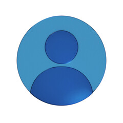 丸いアカウントのフラットなアイコンの3Dイラスト。透明感のある青いグラスモーフィズムなマーク2。Clean-looking icons suitable for business and UI
