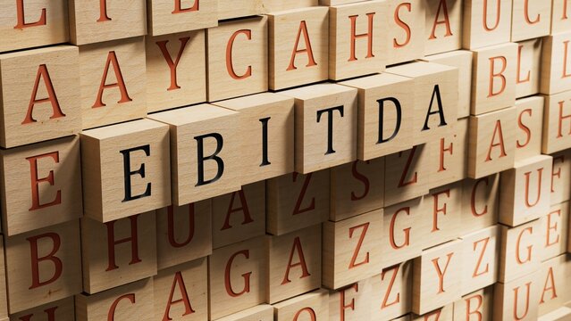wooden blocks with EBITDA business word.close up of wooden blocks,Business Concept.3D rendering.