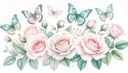 Soft Pastel Pencil Butterfly & Rose Doodles for Florist Card