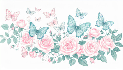 Soft Pastel Pencil Butterfly & Rose Doodles for Florist Card