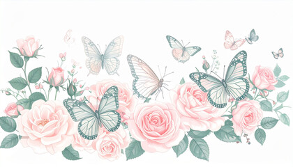 Soft Pastel Pencil Butterfly & Rose Doodles for Florist Card