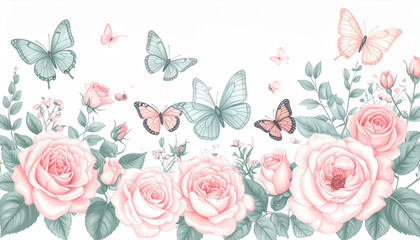 Soft Pastel Pencil Butterfly & Rose Doodles for Florist Card