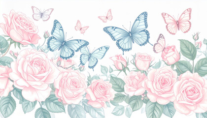 Soft Pastel Pencil Butterfly & Rose Doodles for Florist Card
