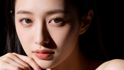 強い光と影が印象的な美しい女性のクローズアップ