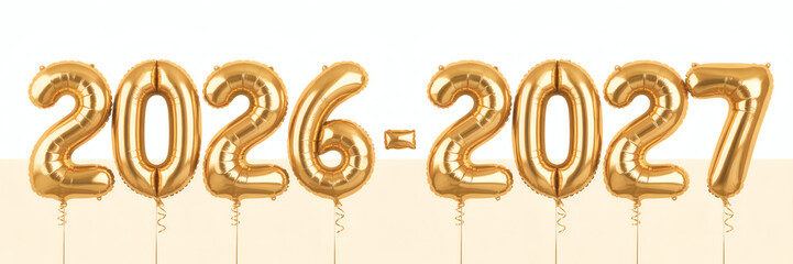 Golden balloons celebrate the exciting transition into the new year 2026 to 2027 with festive flair