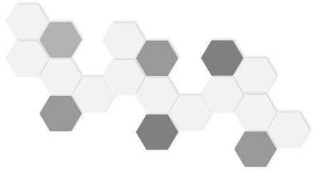 Geometric Gray Hex Tile Pattern Background For Design, Tech, And Digital Minimalist featuring interconnected white hexagon tiles with soft shadows. 