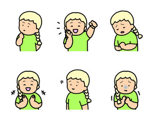 子供の感情表現イラストセット vol.2（6種類・上半身）