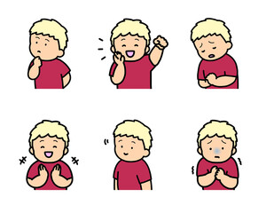 子供の感情表現イラストセット vol.2（6種類・上半身）