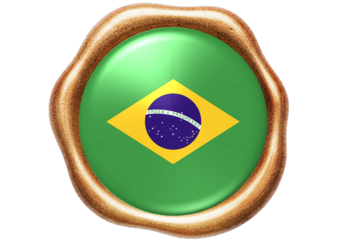 Brazil Flag in Wax Seal Authenticity Round Design
