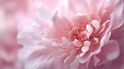 Soft focus close up reveals intricate detail of delicate pink petals bathed in gentle light