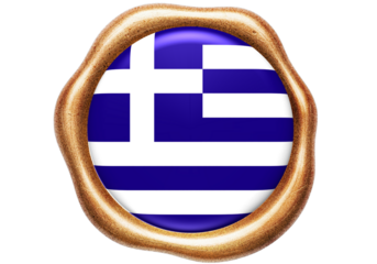 Greece Flag Emblem Gold Seal