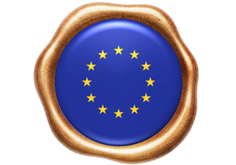 European Union Official Wax Seal with EU Flag Symbol Isolated on White