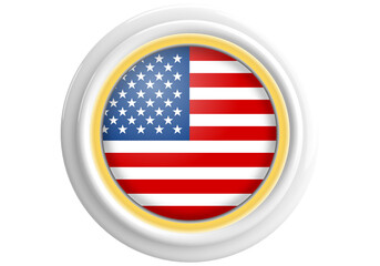 USA Flag Circular Button with Golden Rim Isolated on White