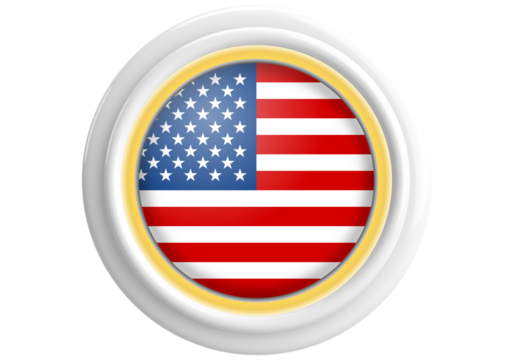 USA Flag Circular Button with Golden Rim Isolated on White - Powered by Adobe