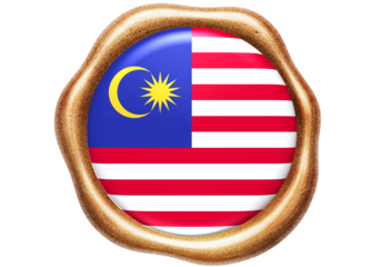 Malaysian National Flag Emblem in Golden Wax Seal Icon Isolated