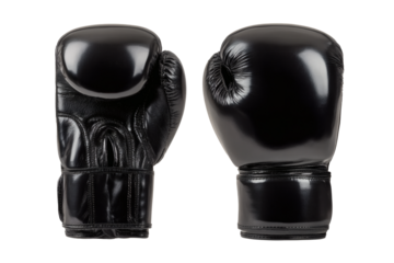 Sleek black boxing gloves ready for a powerful workout or intense competition in the ring for fitness and strength training