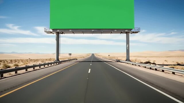Green screen billboard mock up along desert highway perfect for advertising campaigns and creative promotional videos on the open road