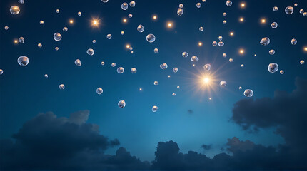 Magical Night Sky with Floating Light Orbs and Celestial Glow