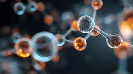 Three dimensional rendering depicts interconnected atomic structures in abstract scientific formation
