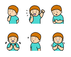 子供の感情表現イラストセット vol.2（6種類・上半身）