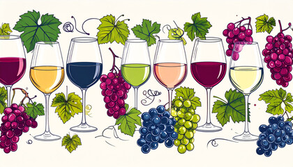 Fine Ink Wine Glass & Grape Doodles for Tasting Flyer