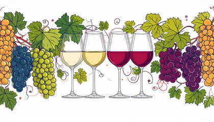 Fine Ink Wine Glass & Grape Doodles for Tasting Flyer