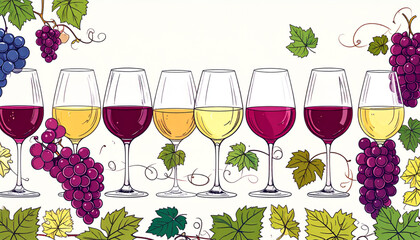 Fine Ink Wine Glass & Grape Doodles for Tasting Flyer