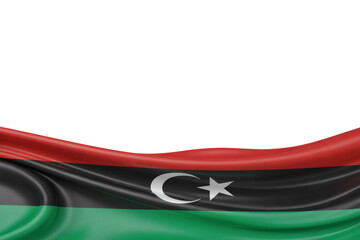 Vibrant rippled Libya flag with a modern design waving on bottom with transparent copy space above offers a patriotic symbol for national pride and Libyan heritage