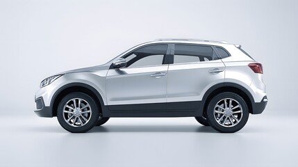 Modern silver crossover utility vehicle shown in profile against a light background