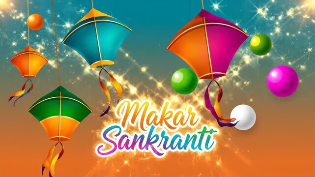 Makar Sankranti Festive Kites and Sparkles Background