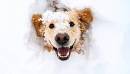 Retriever winter snow golden retriever dog pet animal cold nature outdoor happy smiling in fresh snow creating joyful winter scene