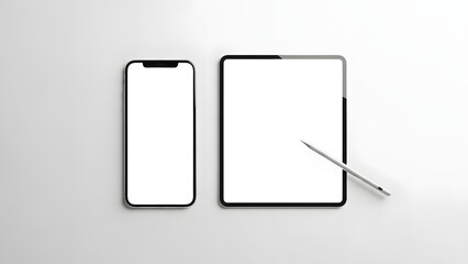 Vector illustration of a blank smartphone screen and digital tablet display isolated on white as a 3d mobile technology device frame for business advertising and communication design