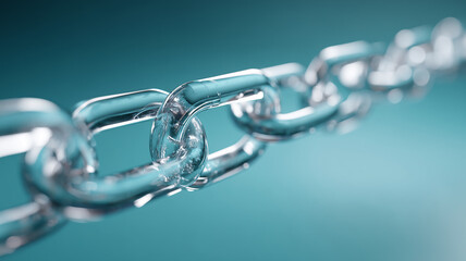 A translucent chain symbolizing connection, reliability and strong digital links within modern technological systems.
