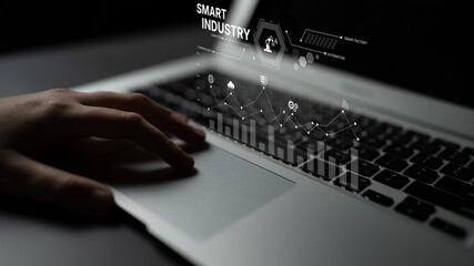 Smart industry dashboard combining automation, robotics, cloud integration, cybersecurity, and data analytics to support intelligent factory systems and real-time monitoring Latch