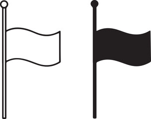 Simple black and white flag on a pole icon with outline and silhouette variations isolated on white background, Vector, illustration