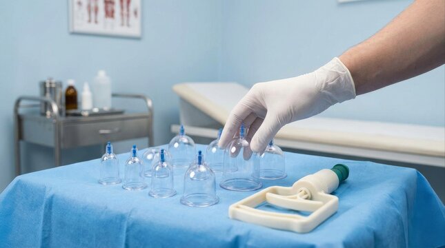 Professional Sterile Cupping Therapy Set on Medical Towel