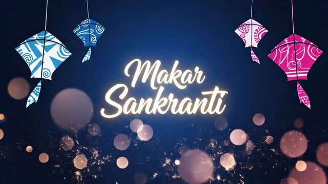 Makar Sankranti Festival Glowing Kites Bokeh Greeting Background