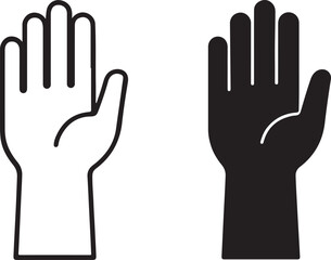 Obraz premium A high-five or stop hand gesture icon featuring both line art and solid silhouette variations isolated on white background, Vector, illustration