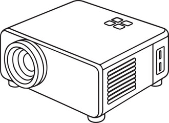 Classroom Projector 3 4 View Detailed Housing Line Art Illustration.eps