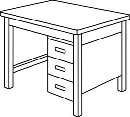 Study Desk 3 4 View Drawer Unit Line Art Illustration.eps