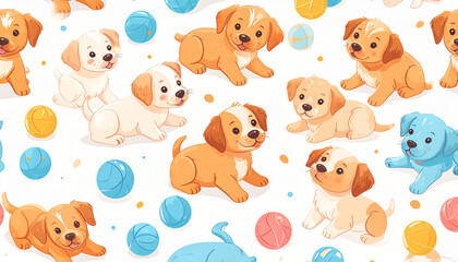 Cartoon Crayon Puppy & Ball Doodles for Pet Adoption Flyer