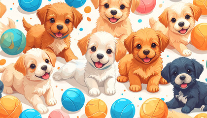 Cartoon Crayon Puppy & Ball Doodles for Pet Adoption Flyer